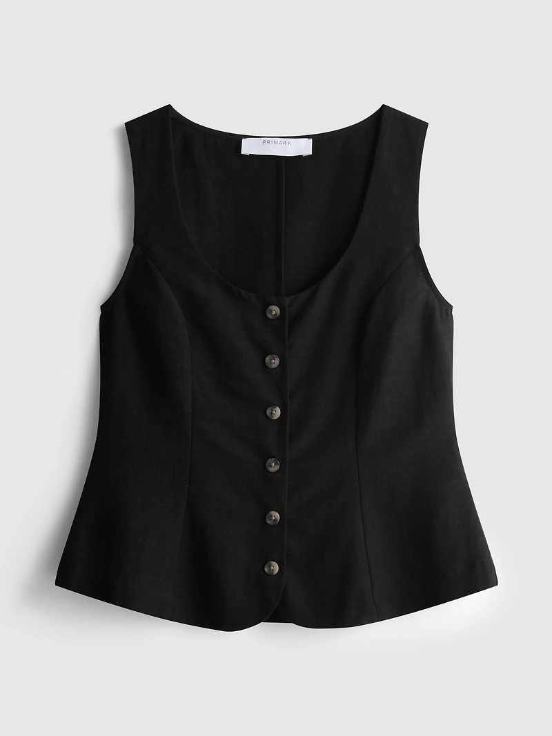 Cotton-Blend Button-Up Vest