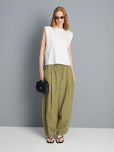 Paper-Touch Pleated Barrel-Leg Pants