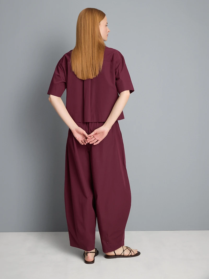 Paper-Touch Pleated Barrel-Leg Pants