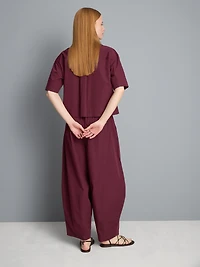 Paper-Touch Pleated Barrel-Leg Pants