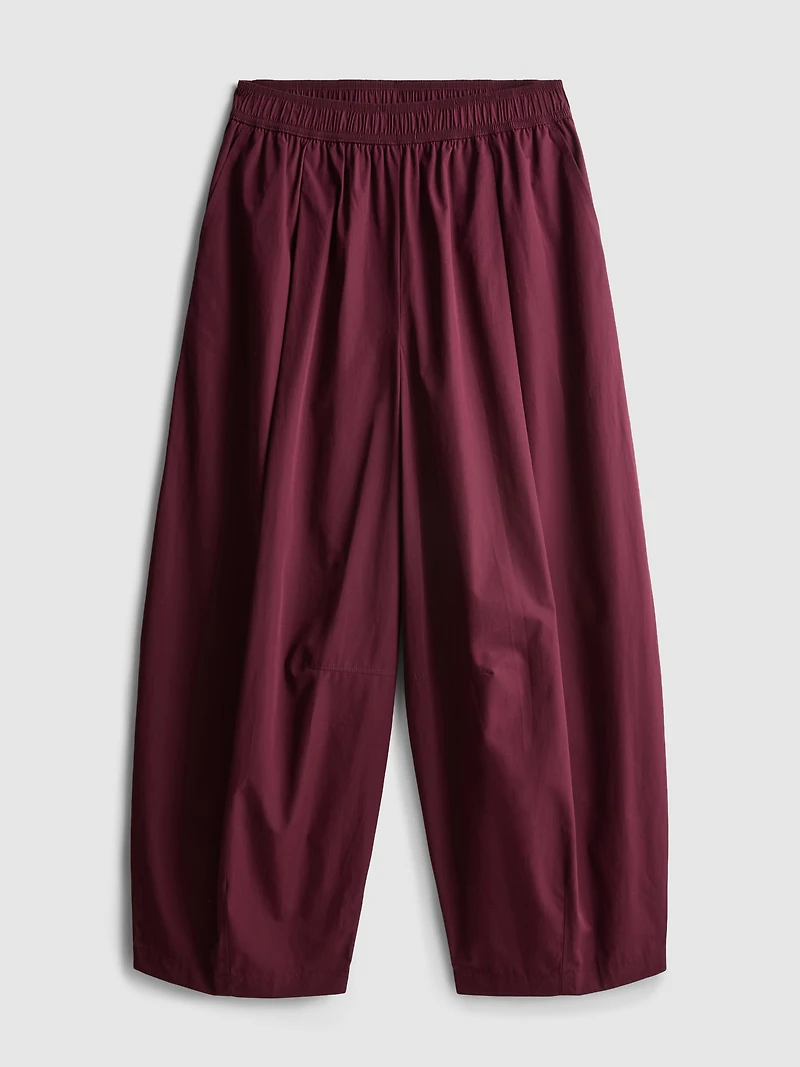Paper-Touch Pleated Barrel-Leg Pants