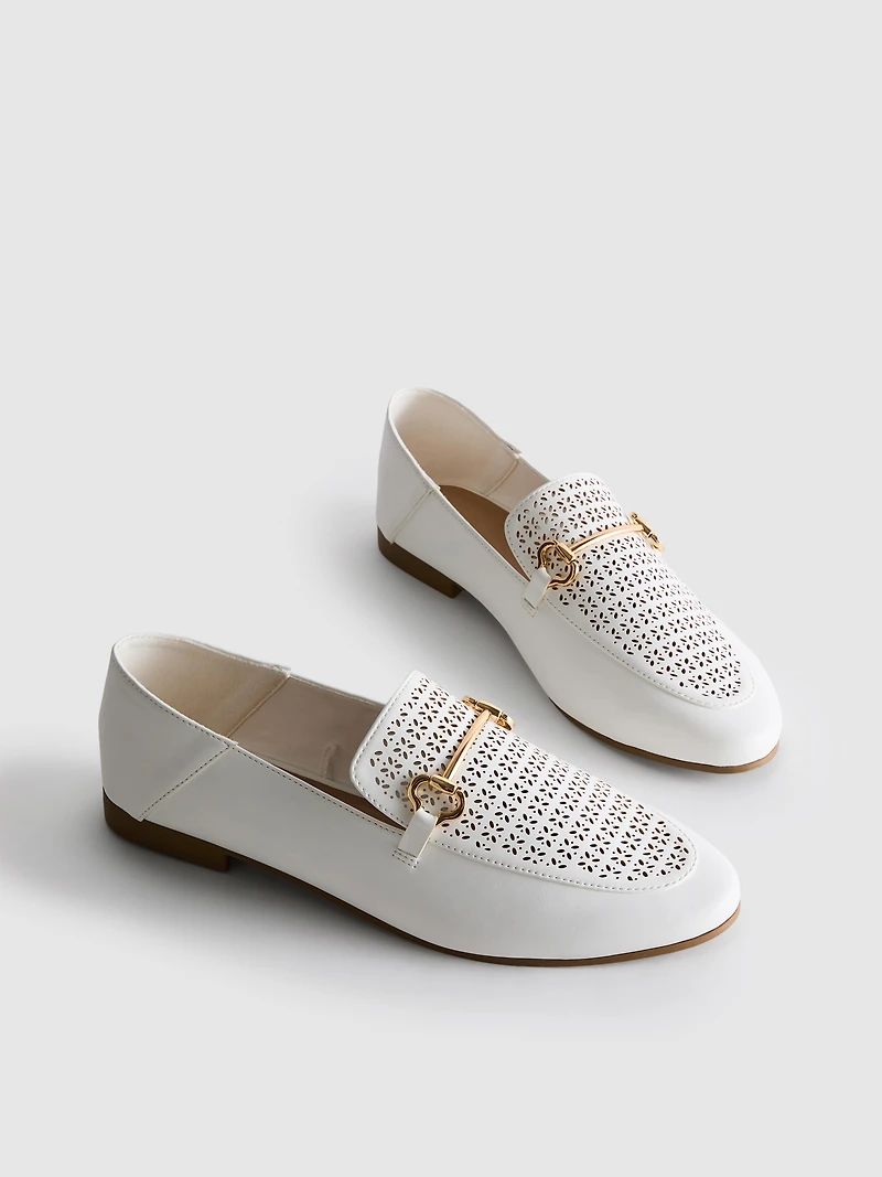 Faux Leather Laser-Cut Snaffle-Bit Loafers