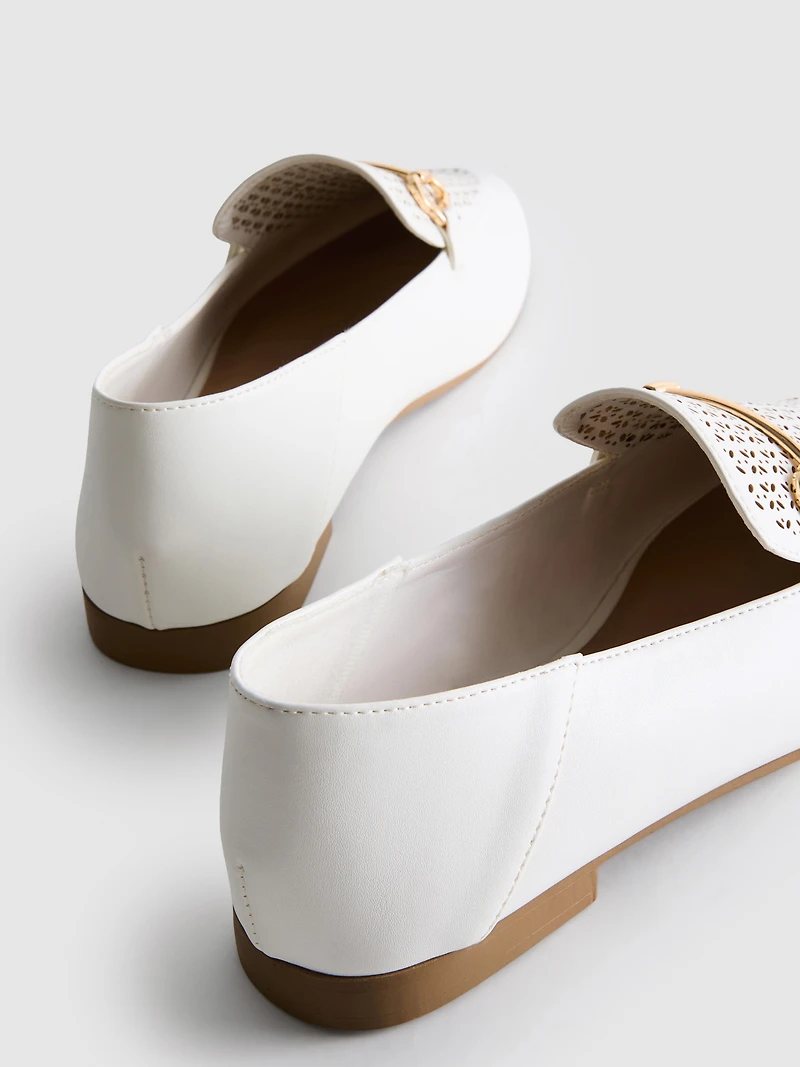 Faux Leather Laser-Cut Snaffle-Bit Loafers