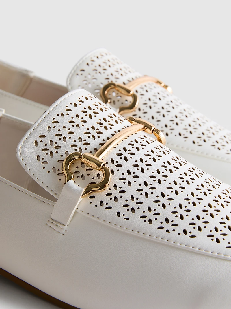 Faux Leather Laser-Cut Snaffle-Bit Loafers