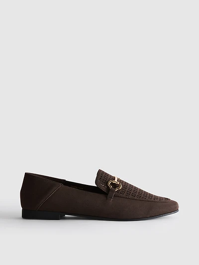 Faux Leather Laser-Cut Snaffle-Bit Loafers