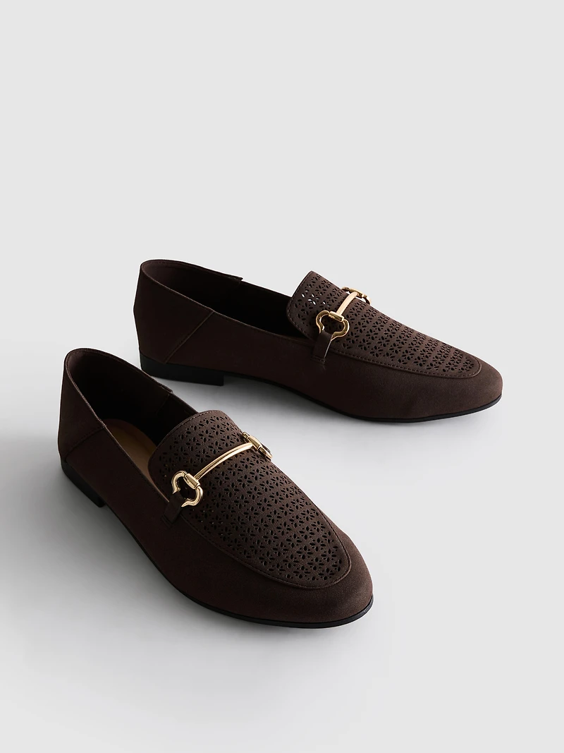 Faux Leather Laser-Cut Snaffle-Bit Loafers