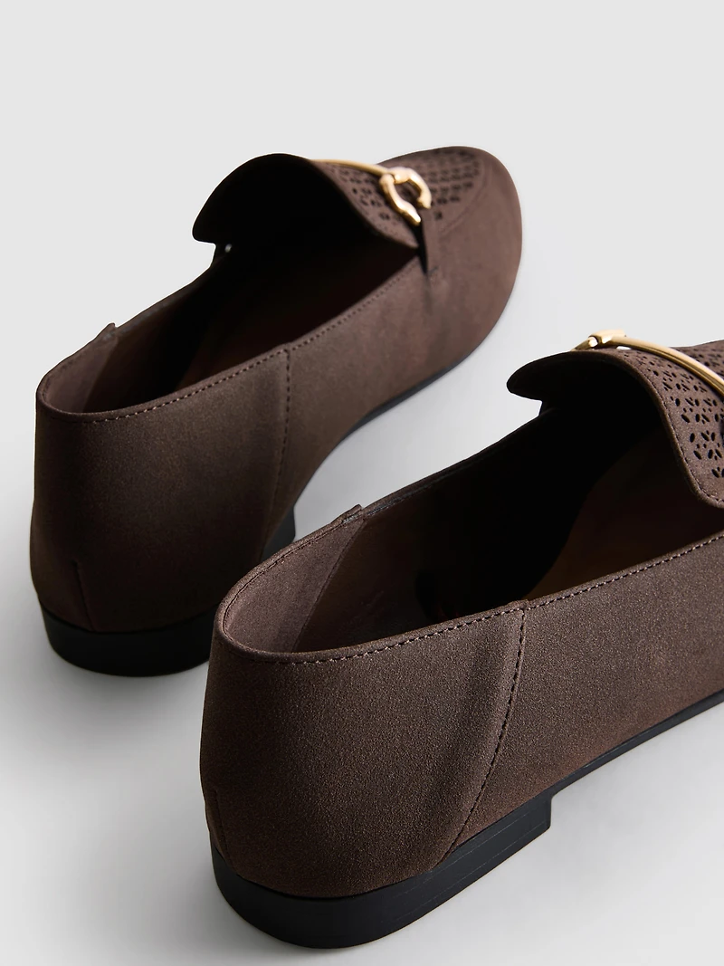 Faux Leather Laser-Cut Snaffle-Bit Loafers