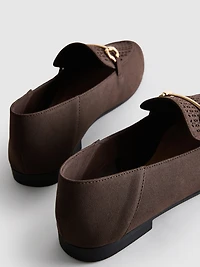 Faux Leather Laser-Cut Snaffle-Bit Loafers