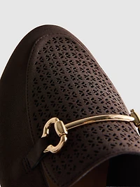 Faux Leather Laser-Cut Snaffle-Bit Loafers