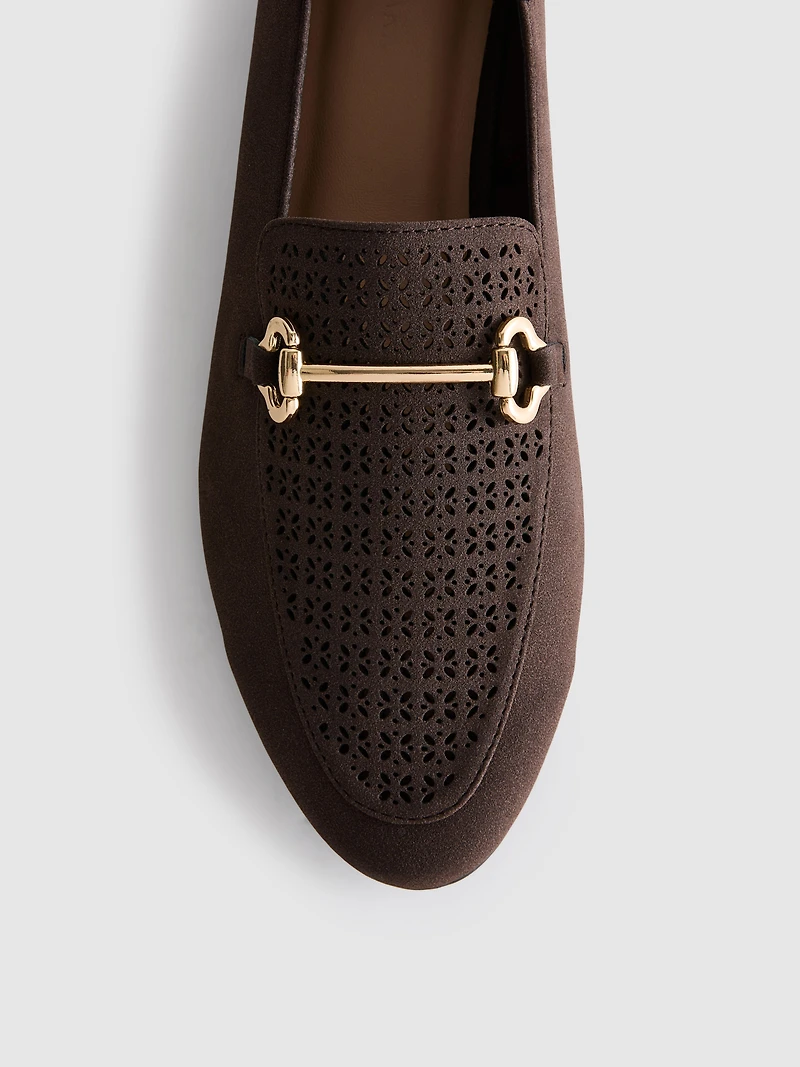 Faux Leather Laser-Cut Snaffle-Bit Loafers