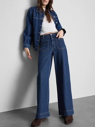 Pocket Front Wide Leg Jeans