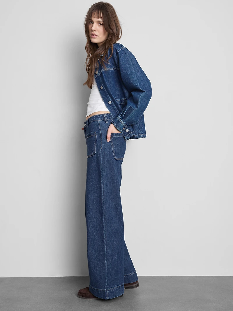 Pocket Front Wide Leg Jeans