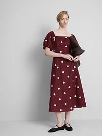 The Edit Linen Puff-Sleeve Midi Dress