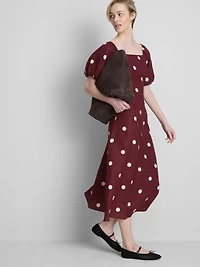 The Edit Linen Puff-Sleeve Midi Dress