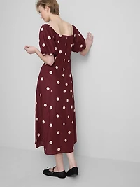 The Edit Linen Puff-Sleeve Midi Dress