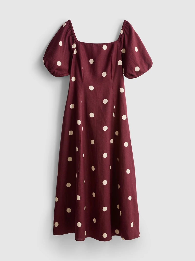 The Edit Linen Puff-Sleeve Midi Dress