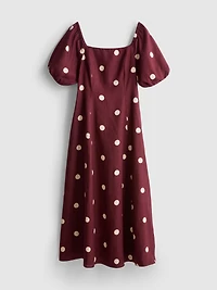 The Edit Linen Puff-Sleeve Midi Dress