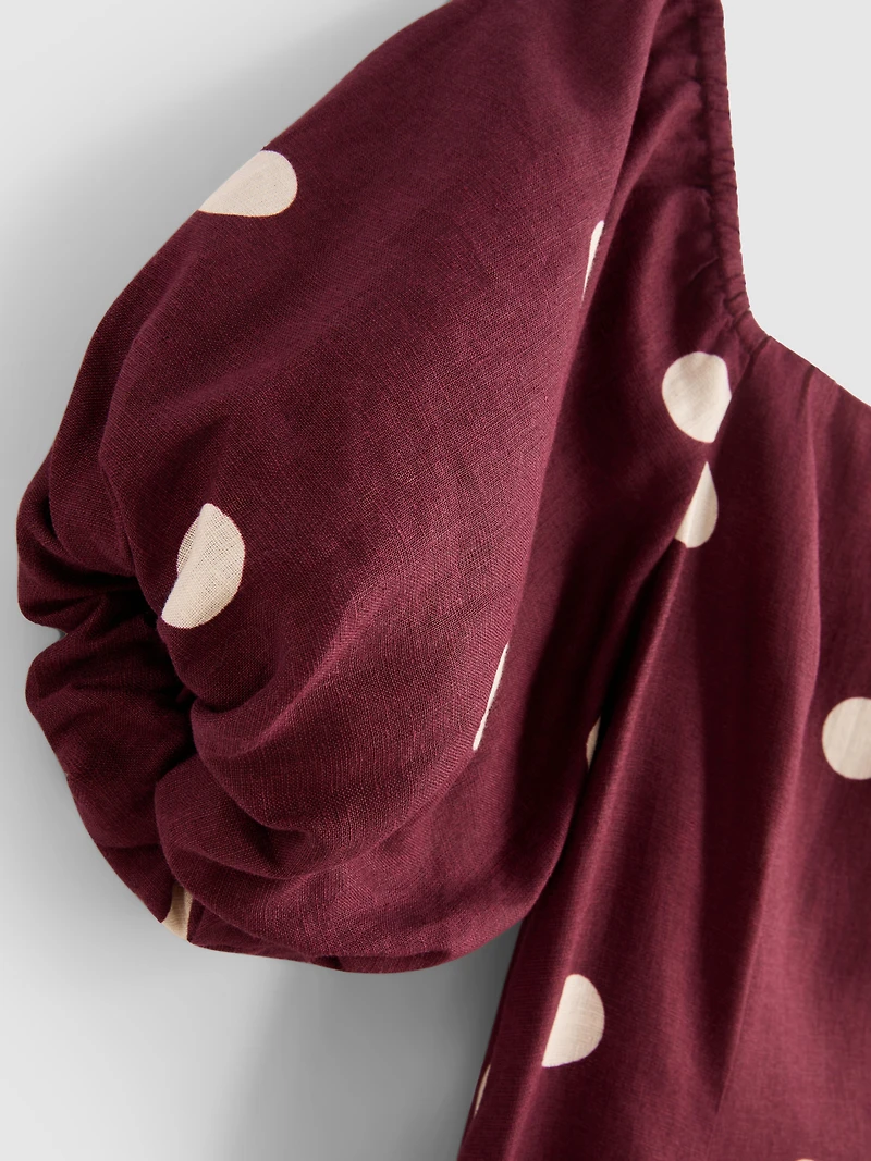 The Edit Linen Puff-Sleeve Midi Dress