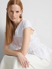 The Edit Poplin Shirred V-Neck Top