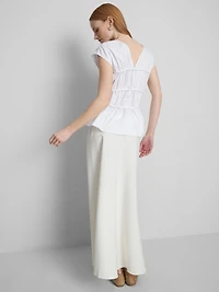 The Edit Poplin Shirred V-Neck Top
