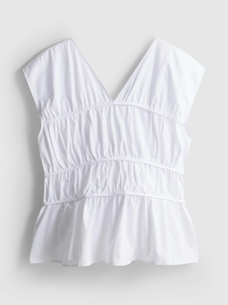 The Edit Poplin Shirred V-Neck Top