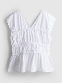 The Edit Poplin Shirred V-Neck Top