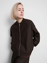 Women's Chocolate Pinstripe Zip-Up Bomber Jacket