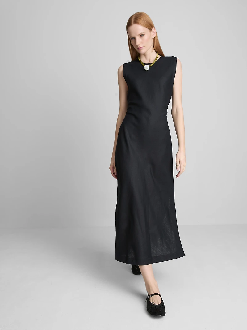 The Edit Sleeveless Linen Midi Dress