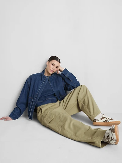 Cotton Wide-Leg Utility Pants