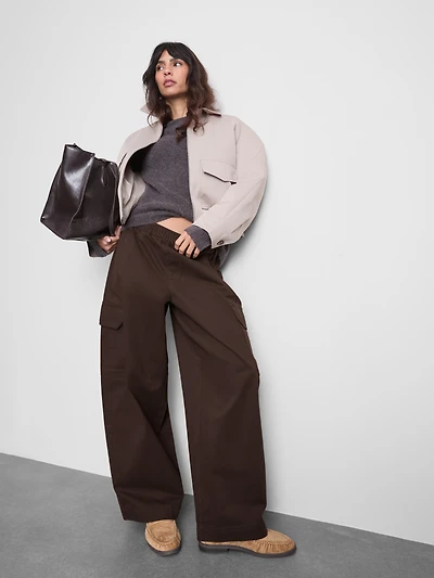 Cotton Wide-Leg Utility Pants