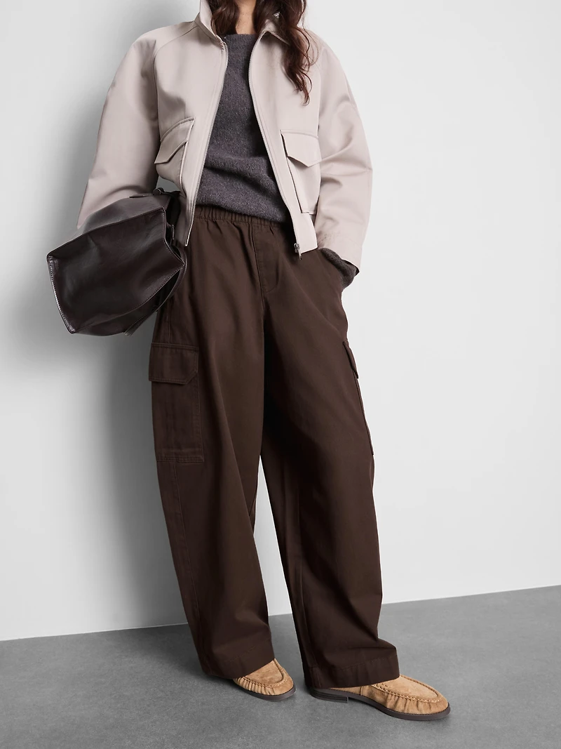 Cotton Wide-Leg Utility Pants