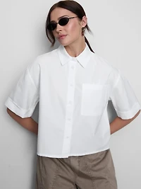 Cropped Boxy Short-Sleeve Oxford Shirt