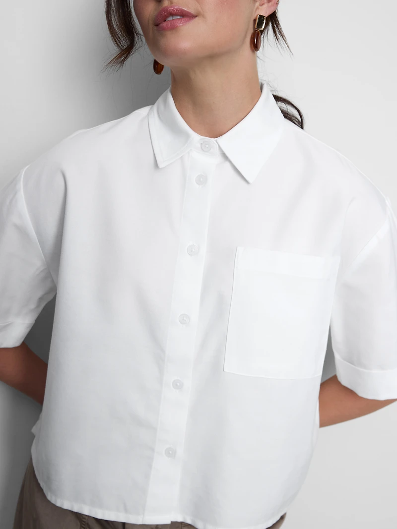 Cropped Boxy Short-Sleeve Oxford Shirt