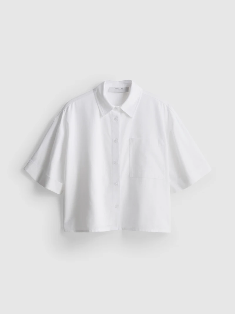 Cropped Boxy Short-Sleeve Oxford Shirt