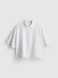 Cropped Boxy Short-Sleeve Oxford Shirt