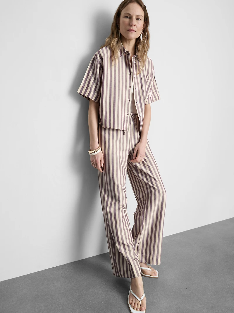 Cropped Boxy Short-Sleeve Oxford Shirt
