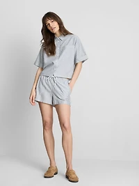Cropped Boxy Short-Sleeve Oxford Shirt
