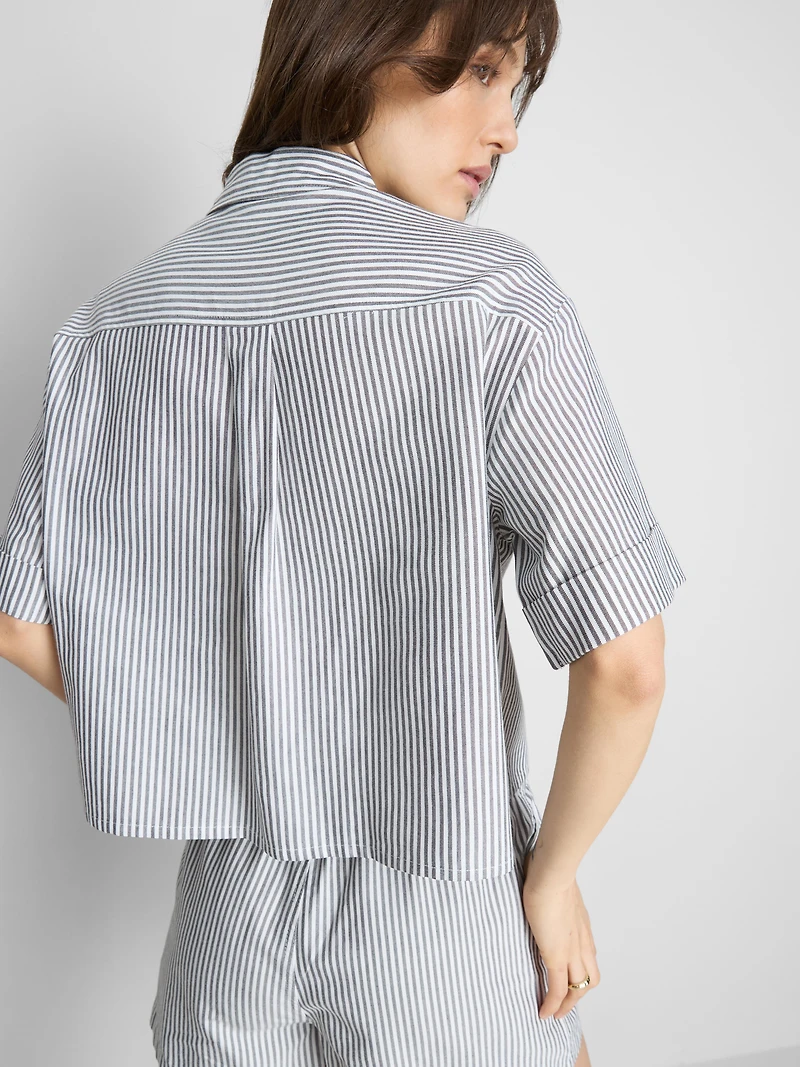 Cropped Boxy Short-Sleeve Oxford Shirt