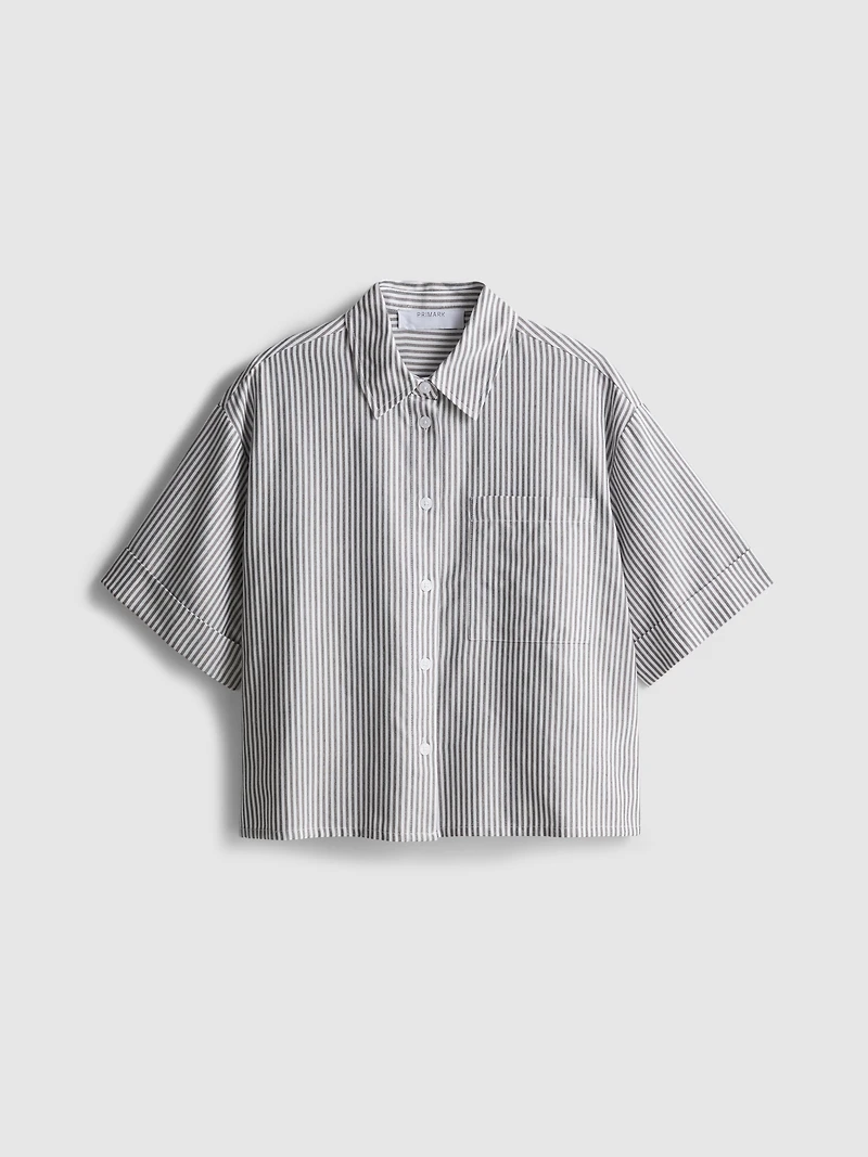 Cropped Boxy Short-Sleeve Oxford Shirt