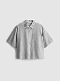 Cropped Boxy Short-Sleeve Oxford Shirt