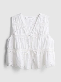 Cotton Broderie Tie Front Top