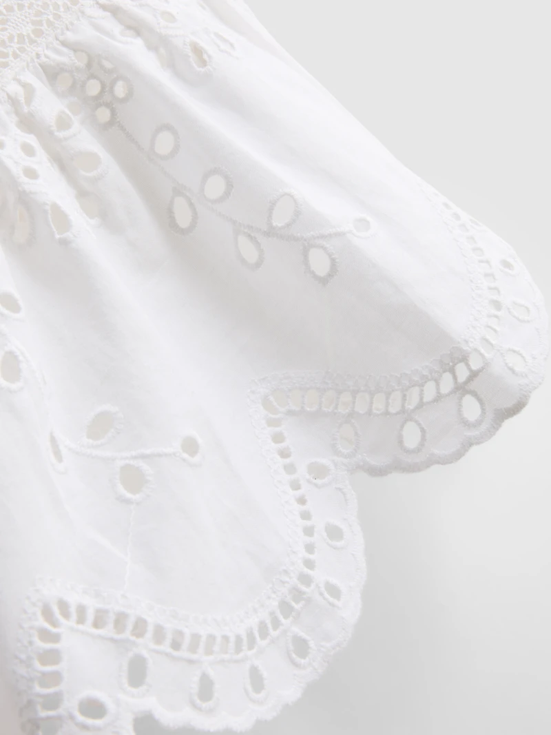 Cotton Broderie Tie Front Top