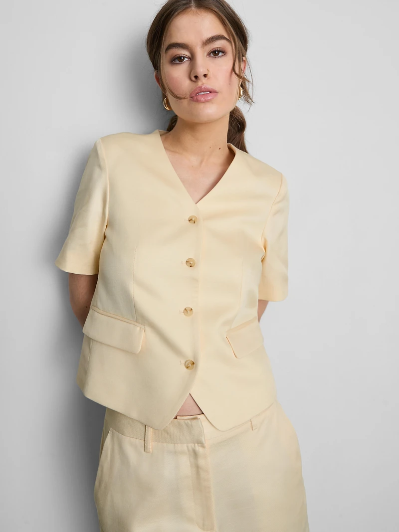 Cotton-Blend Tailored Short-Sleeve Blazer