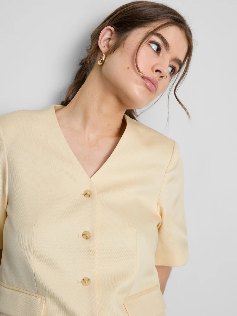 Cotton-Blend Tailored Short-Sleeve Blazer