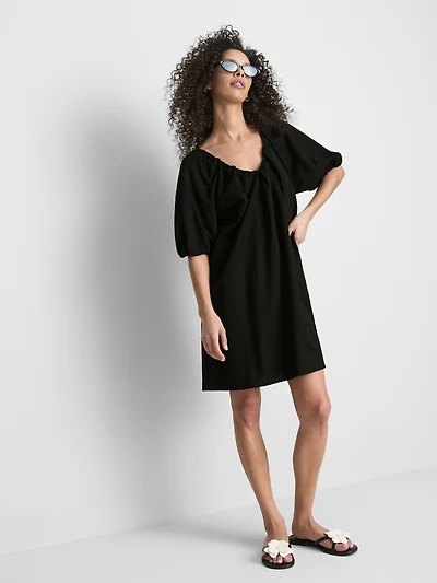 Puff-Sleeve Mini Smock Dress