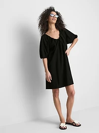 Puff-Sleeve Mini Smock Dress