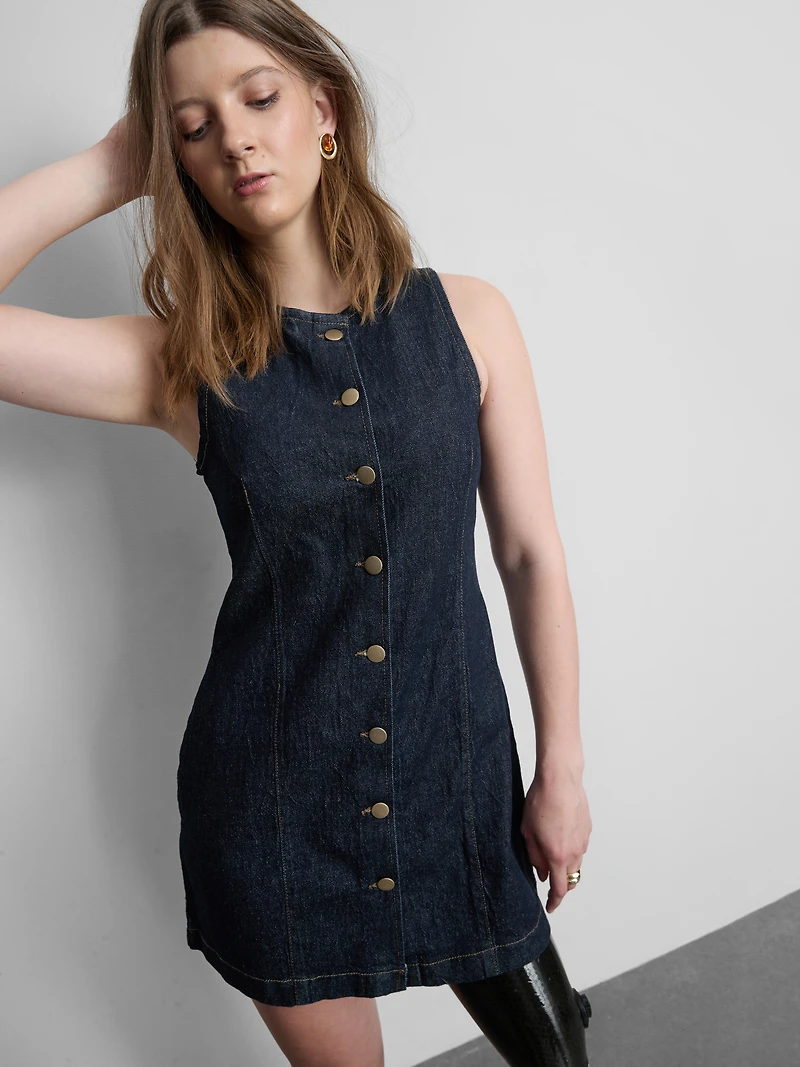 Cotton Denim Button Down Mini Dress