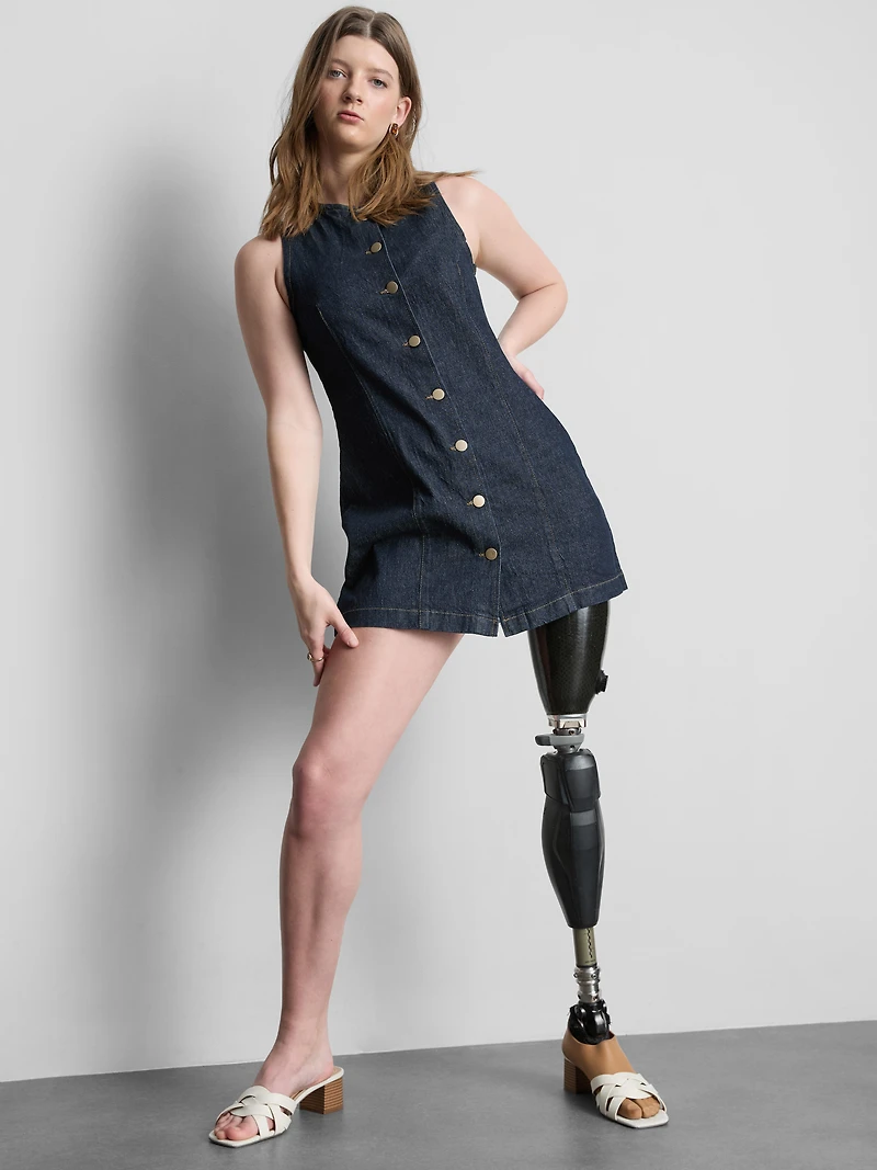 Cotton Denim Button Down Mini Dress