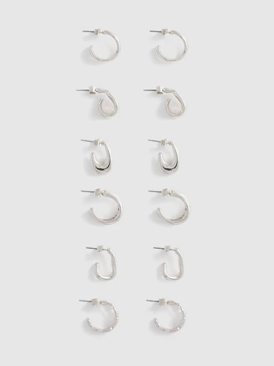 6pk Molten Metal Hoop Earrings