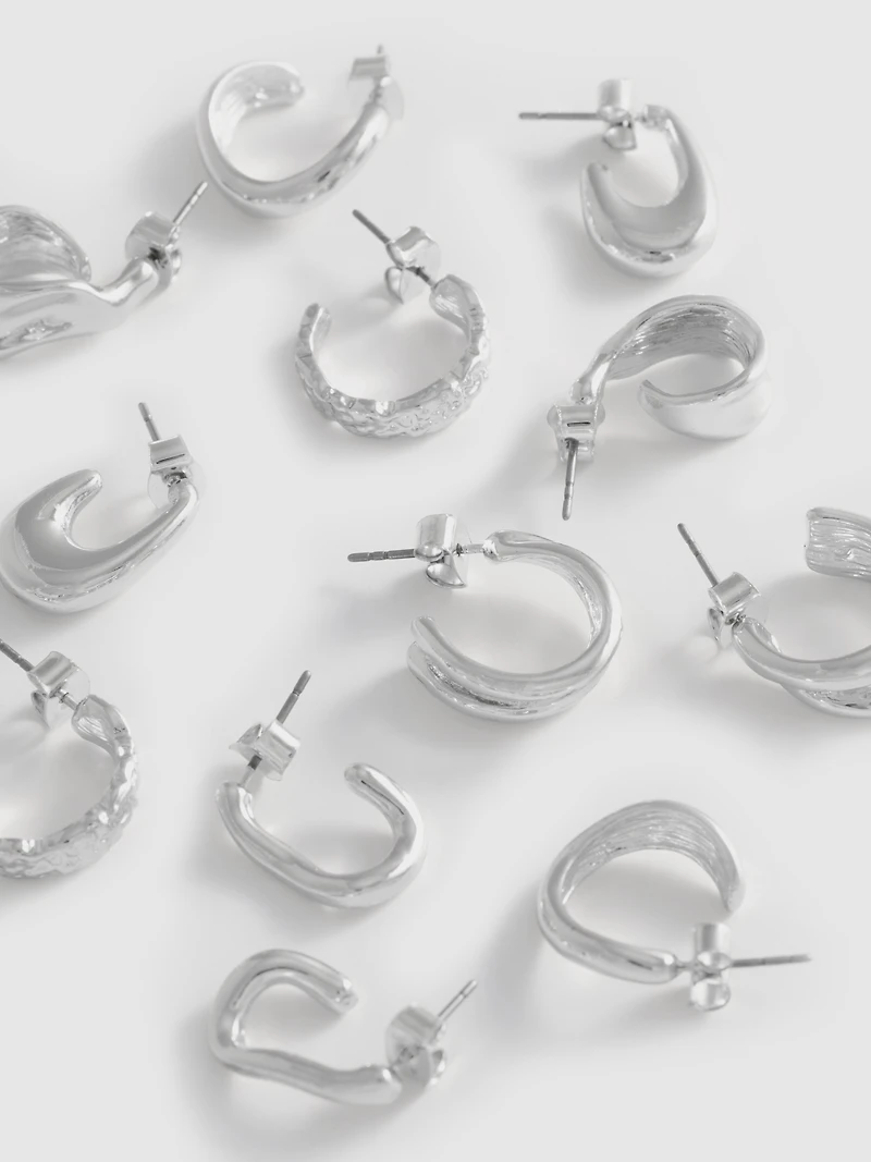 6pk Molten Metal Hoop Earrings